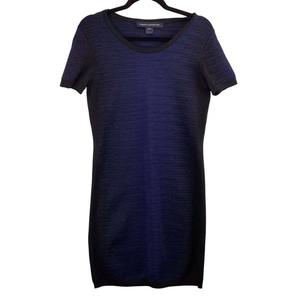 French Connection Dress Size 12 Bodycon‎ Navy & Black Dani Degrade Short Sleeve - Picture 2 of 10